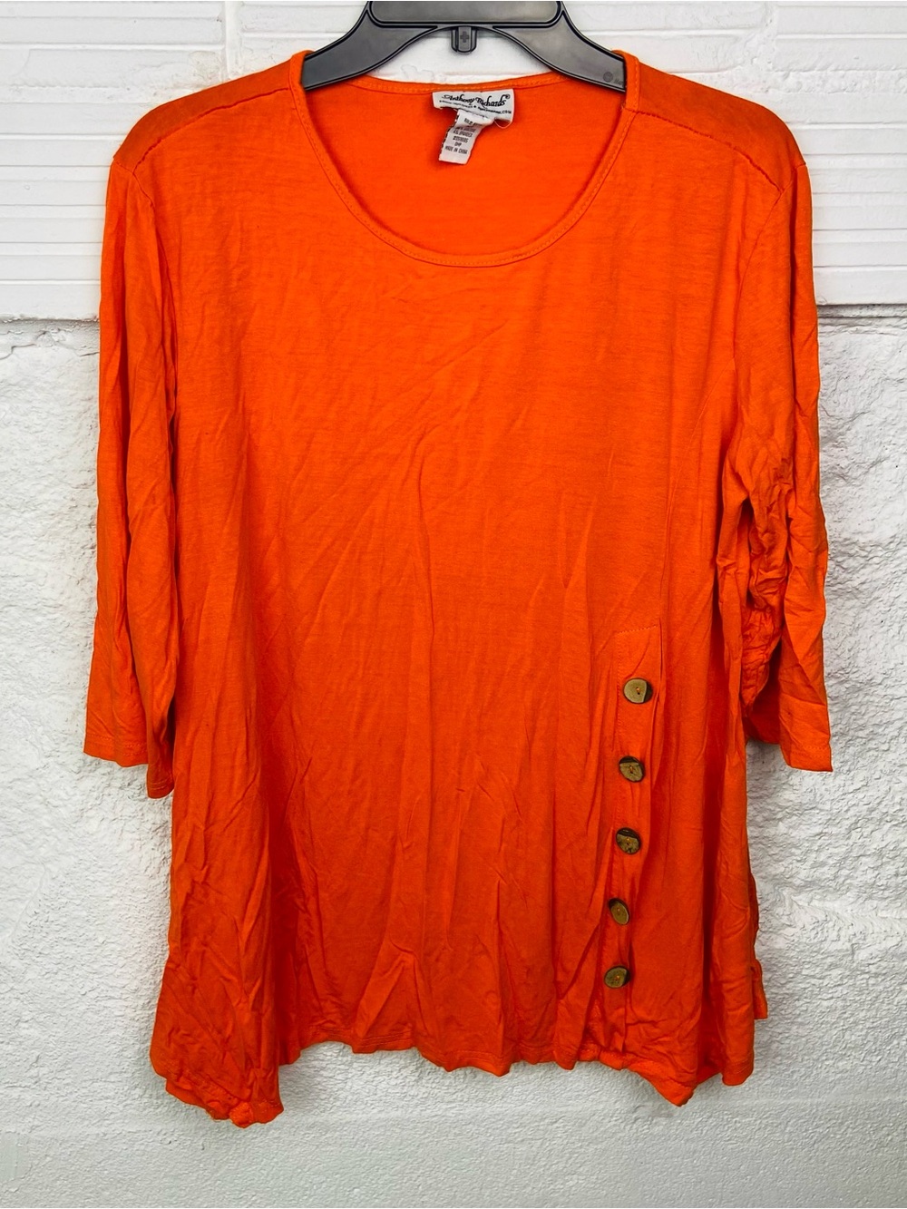 Anthony Richards Bright Orange Scoop Neck Button Accent Top size medium
